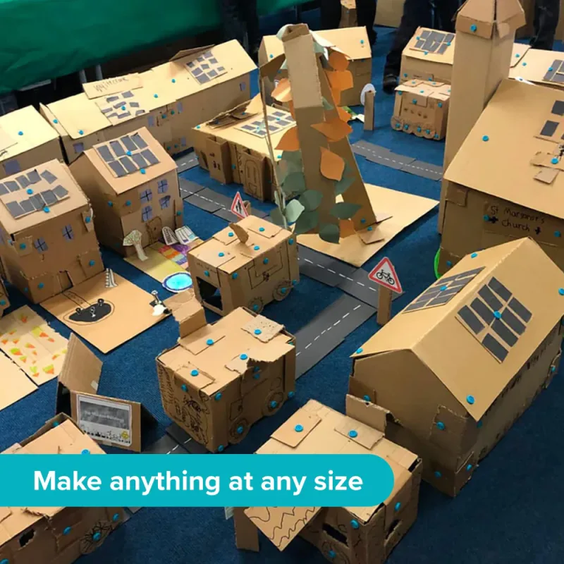Cardboard city built with Makedo tools
