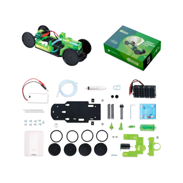 H2GP Sprint Car Kit: the assembled car, the box and every part in the kit