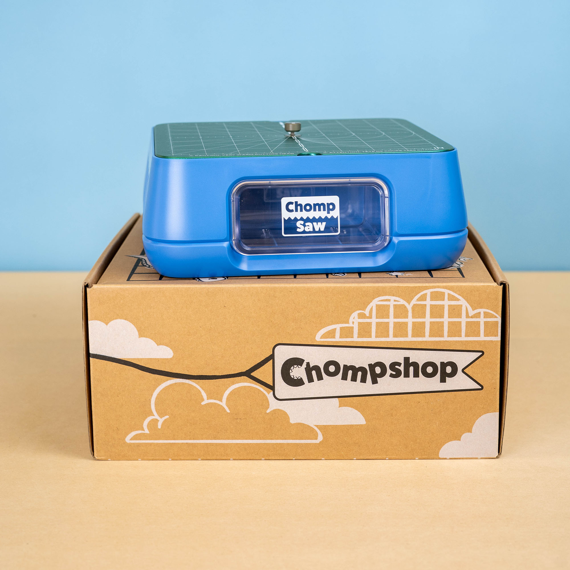 ChompSaw Box 3 ChompSaw on its Chompshop shipping box