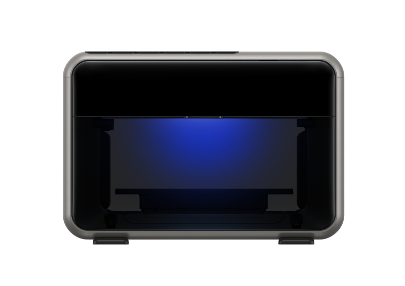 eufyMake E1 UV printer from the front with the UV light on
