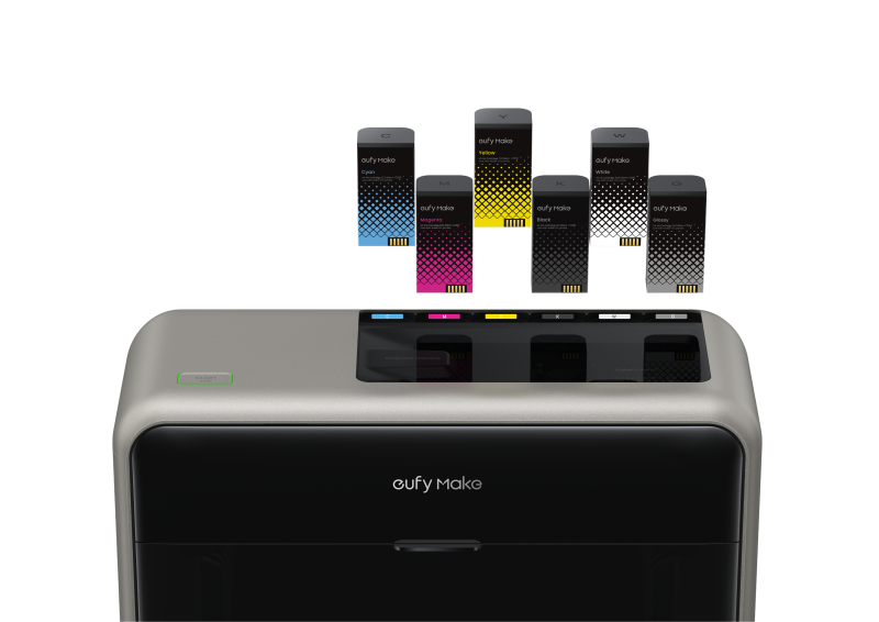 eufyMake E1 with its six ink cartridges