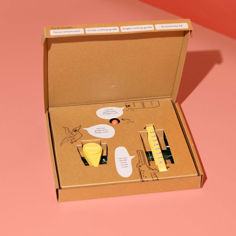 ChompSaw Table Accessories Set open box with fence lid, circle guide and angle guide