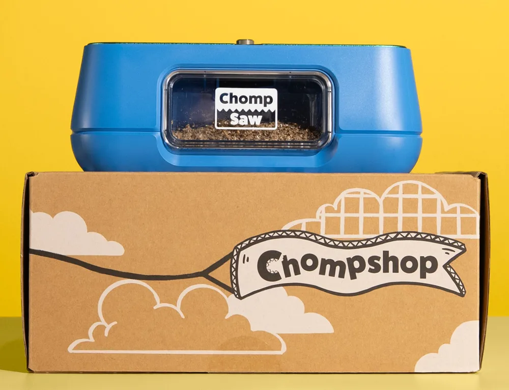 ChompSaw sitting on its Chompshop shipping box